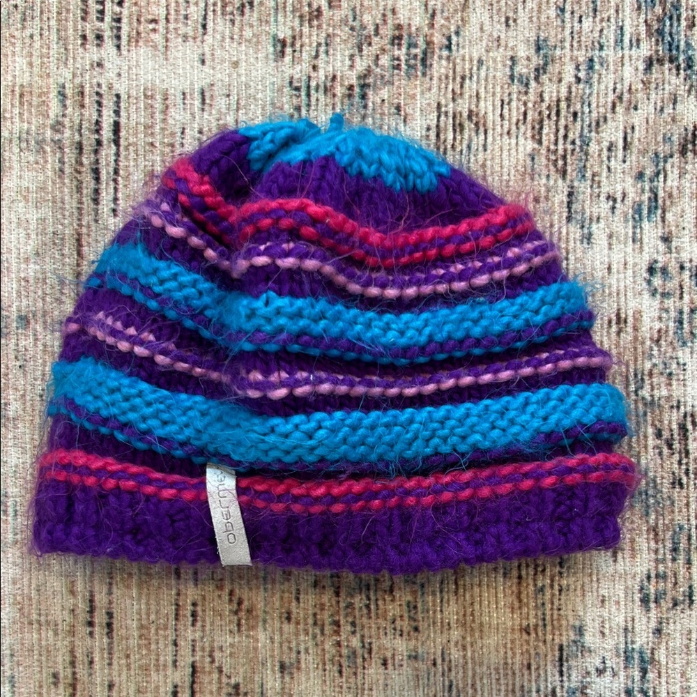 Obermeyer Purple and Blue Striped Kids Beanie - best for 12 months and up to